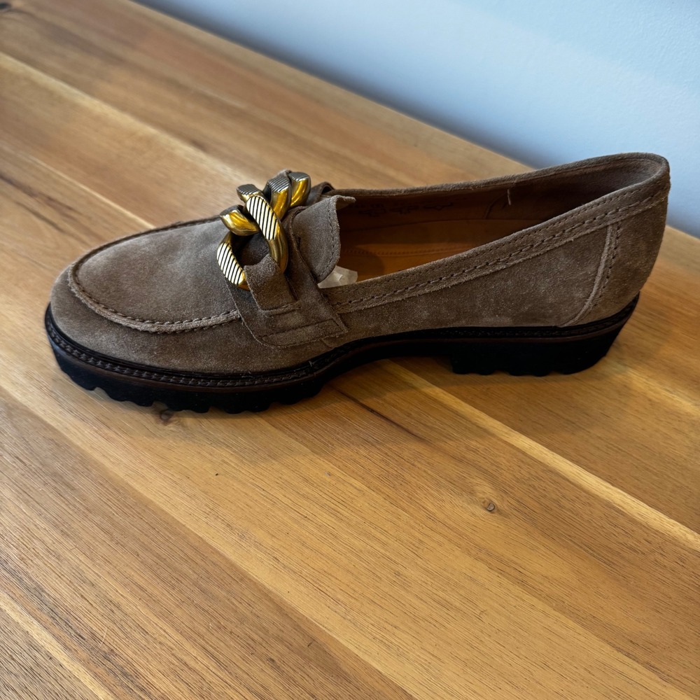 Gabor Women‎ 7.5 UK 5 Tan Suede Chunky Chain Link Loafers Lug Sole Shoes Preppy - Picture 4 of 16